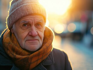 Poster - A senior gentleman dressed in warm attire against the cold weather