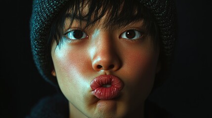 Poster - A close-up shot of a person wearing a hat, great for use in various scenarios