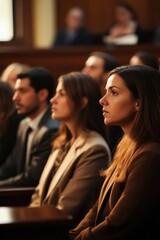 Poster - A group of people seated at a table in a court room, awaiting trial