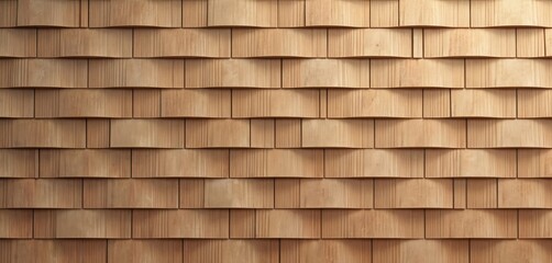 Poster - Close-up on natural wood cedar shingle wall with organic texture background. Rustic exterior architecture building material. Weathered surface structure detail for home construction decoration.