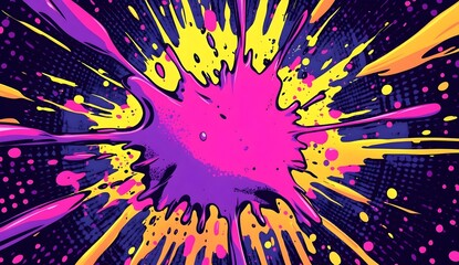 Wall Mural - Explosive Splash of Color: A vibrant, abstract illustration features a dynamic burst of vivid hues, with paint splatters radiating outwards from a central focal point, creating a sense of energy.