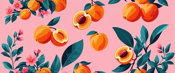 Aufkleber - apricot pattern on pink plain background digital abstract art work illustration design