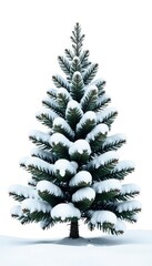 Wall Mural - Freshly fallen snow covered pine tree on a white background, isolation, frozen, needles