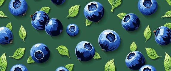 Poster - blueberry pattern on green plain background digital abstract art work illustration design