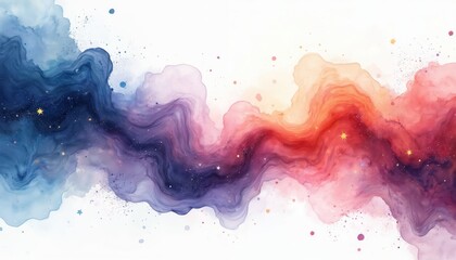 Poster - Cosmic watercolor brush strokes create galactic nebula effect. Celestial abstract with starry dust, vibrant colors, swirls. Dreamlike interstellar space, aethereal fluidity, depth, softness with