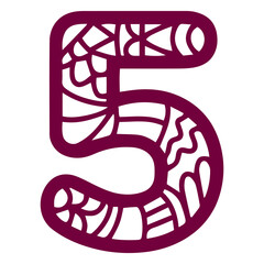 Poster - Number Five: A detailed illustration of the number 5 with an intricate design. Perfect for educational materials, presentations, or decorative elements.