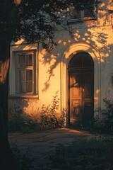 Aufkleber - A house with a tree standing in front of it