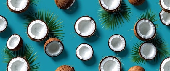 Aufkleber - coconut pattern on cyan plain background digital abstract art work illustration design