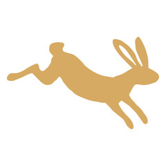 Poster - Golden Hare Silhouette in Mid-Jump: A simple, striking illustration of a hare in mid-leap, showcasing its graceful form in a clean, minimalist design. 