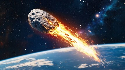 Wall Mural - asteroid hurtling through space with jagged glowing surface from nearby star reflection detailed ima