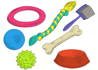Fototapete - Dog toy pet set color isolated sketch illustration vector