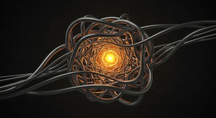 Poster - Intricate Metal Web Enveloping Glowing Core Abstract 3D Render