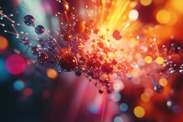 Poster - Colorful abstract representation of particles and glowing lights in a vibrant cosmic environment