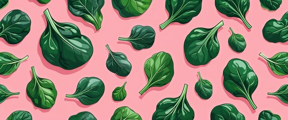 Poster - spinach pattern on pink plain background digital abstract art work illustration design