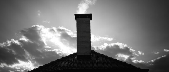 Poster - Black and white photo of a chimney exterior with texture and detail