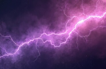 Poster - Computer generated abstract background with purple lightning in space. Neon plasma explosion electricity with electric power glow and fractal light energy bolt on dark sky.