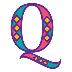 Poster - The Artistic Letter Q: A stylized, decorative letter Q in a vibrant, colorful design. Featuring the letter's form in a unique and eye-catching style, using a range of bright, vivid colors