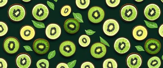 Aufkleber - kiwi pattern on green plain background digital abstract art work illustration design
