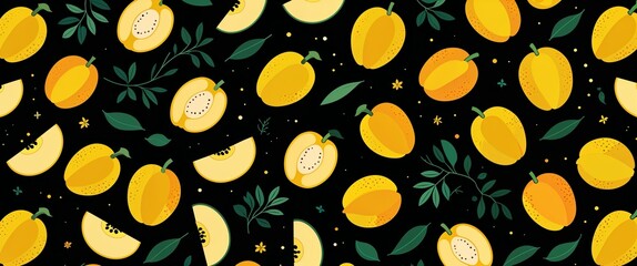 Aufkleber - mango pattern on black plain background digital abstract art work illustration design