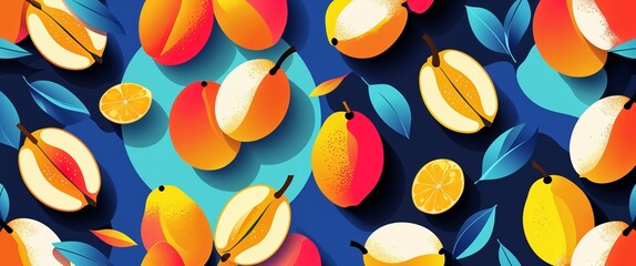 Aufkleber - mango pattern on colorful plain background digital abstract art work illustration design