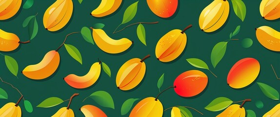 Aufkleber - mango pattern on green plain background digital abstract art work illustration design