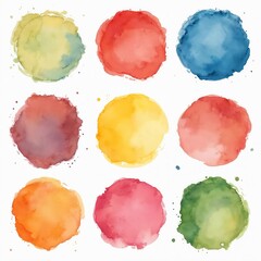 Aufkleber - Set of watercolor circle splash stain. Round hand drawn aquarelle backgrounds. Blue, red, pink, orange, green, yellow ink colors on transparent paper texture. Visual abstract blot illustration.