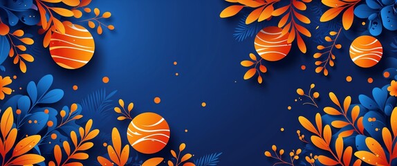 Aufkleber - orange pattern on blue plain background digital abstract art work illustration design