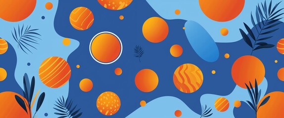 Aufkleber - orange pattern on blue plain background digital abstract art work illustration design