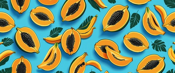 Aufkleber - papaya pattern on cyan plain background digital abstract art work illustration design
