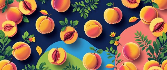 Aufkleber - peach pattern on colorful plain background digital abstract art work illustration design