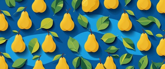 Aufkleber - pear pattern on blue plain background digital abstract art work illustration design