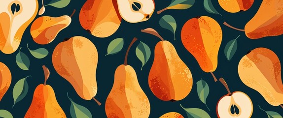 Aufkleber - pear pattern on orange plain background digital abstract art work illustration design