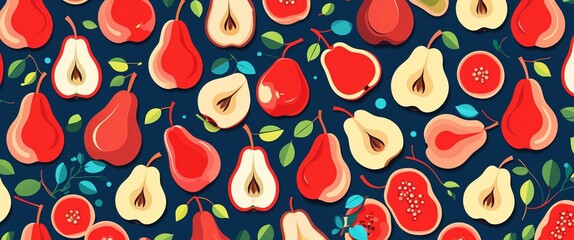 Poster - pear pattern on red plain background digital abstract art work illustration design