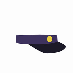 Poster - Visor Cap Illustration: A stylish dark purple visor cap with a circular yellow emblem, illustrated in a clean and simple style, perfect for various design projects.