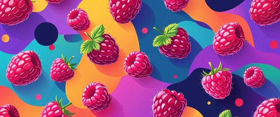 Aufkleber - raspberry pattern on colorful plain background digital abstract art work illustration design