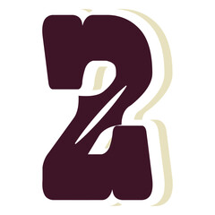 Poster - Number Two Sticker: Bold, retro-style number two sticker, perfect for adding a touch of vintage flair to any design project. The number is rendered in a dark maroon color.