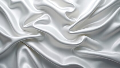Aufkleber - Luxury white silk fabric texture. Smooth elegant textile cloth background with soft folds, shiny surface, wavy shadows. Flowing satin material drapes creating subtle depth, gentle curves. Perfect for