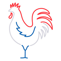 Poster - Rooster Outline in Red, Blue, and White: A stylized outline of a rooster, rendered in vibrant hues of red, white, and blue, embodying a sense of simplicity and graphic impact.
