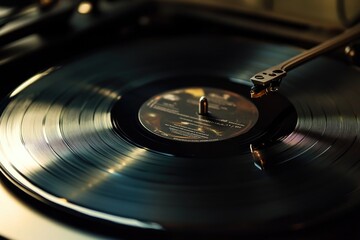 Poster - A vintage-style turntable with a record placed on top, perfect for use in retro-themed designs or music-related illustrations