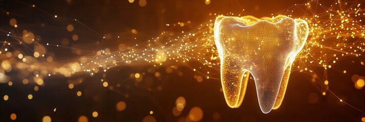 Aufkleber - Dynamic abstract background featuring glowing golden waves to symbolize healing and strengthening of dental implants with futuristic light streaks