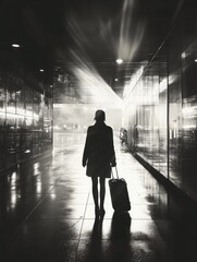 Poster - A person carrying luggage on a long journey