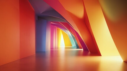 Poster - Abstract Colorful Corridor Design with Rainbow Walls