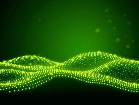 Glowing Green Dotted Waves on Dark Abstract Background