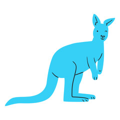 Poster - Kangaroos's Blue Silhouette: A vibrant illustration of a kangaroo, the iconic Australian marsupial, rendered in a captivating blue silhouette.