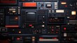 © YURY YUTY - Retro electronic panels with buttons and dials, showcasing vintage technology aesthetics.