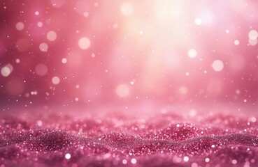 Poster - Pink glitter with bokeh lights background. Sparkle shimmering surface texture. Shiny glow and blurred effect, bright colors. Use it for luxury design, party decor or holiday celebration.