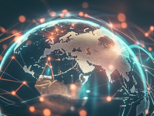 Poster - Digital globe with network connections and glowing lights