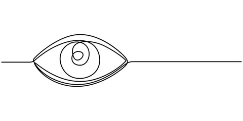 Poster - WebSingle continuous one line art female watch eye, Eye sign in continuous line drawing style. Line art of human eye sign. Vector illustration. Abstract background, Single continuous one line art eye.
