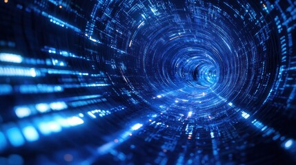 Poster - A mesmerizing digital tunnel of blue light and data streams, conveying a sense of speed and technology in a futuristic setting