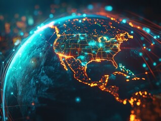 Poster - Illuminated North America with Digital Connections at Night